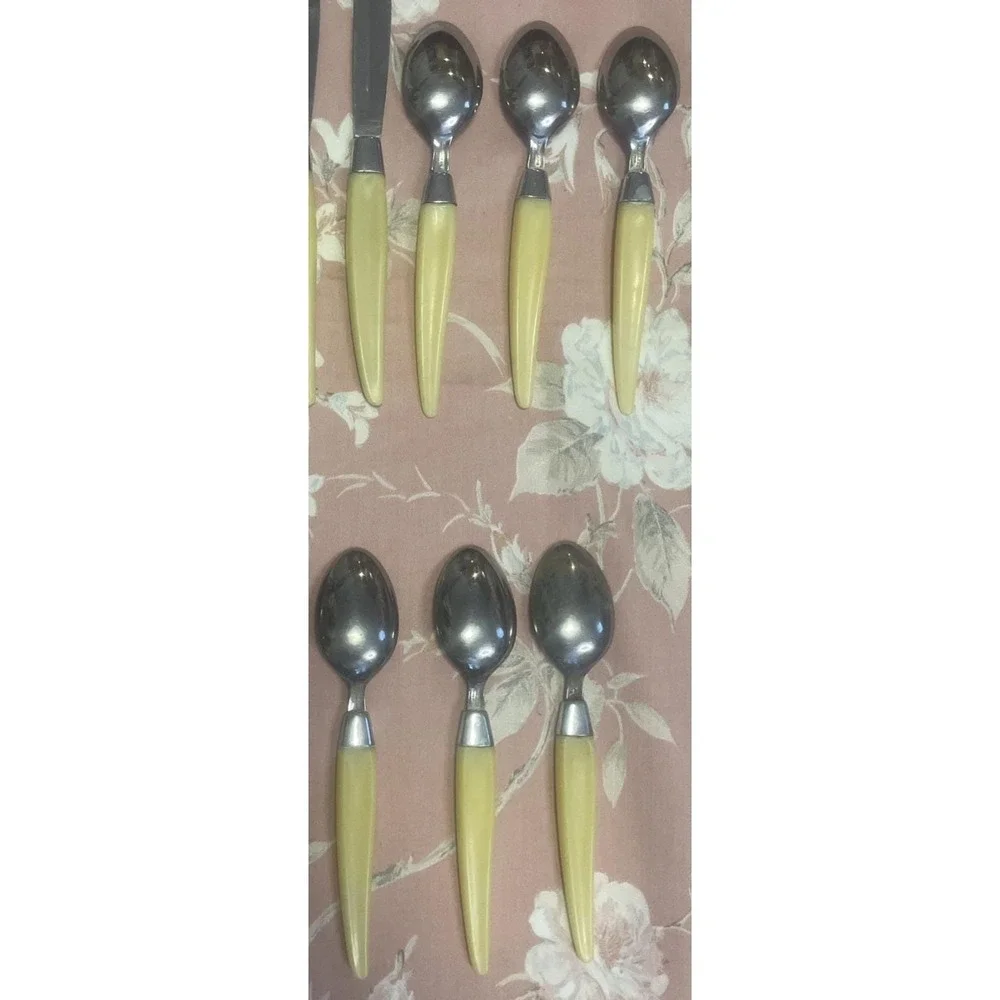 Vintage Stainless Steel Flatware Mid Century Modern Cream Handles 23 Pieces